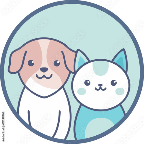 boy and girl Cute Minimal Pet Shop Logo with Smiling Cat and Dog in Pastel Colors – Vector Illustration