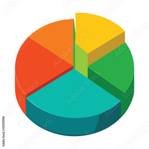 3d pie chart icon isolated on white background, pie chart on white