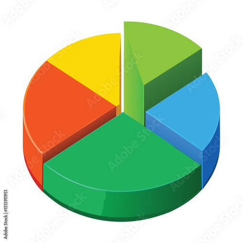 3d pie chart icon isolated on white background, pie chart on white