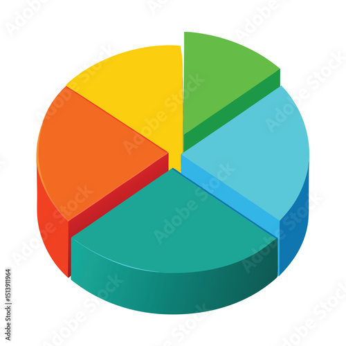 3d pie chart icon isolated on white background, pie chart on white