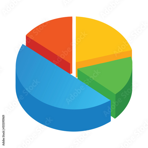3d pie chart icon isolated on white background, pie chart on white