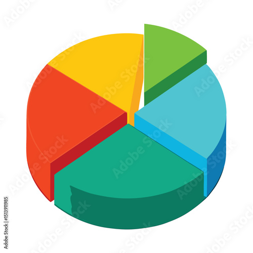 3d pie chart icon isolated on white background, pie chart on white