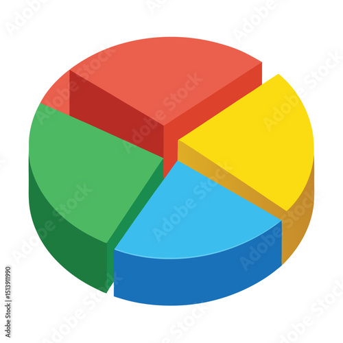 3d pie chart icon isolated on white background, pie chart on white