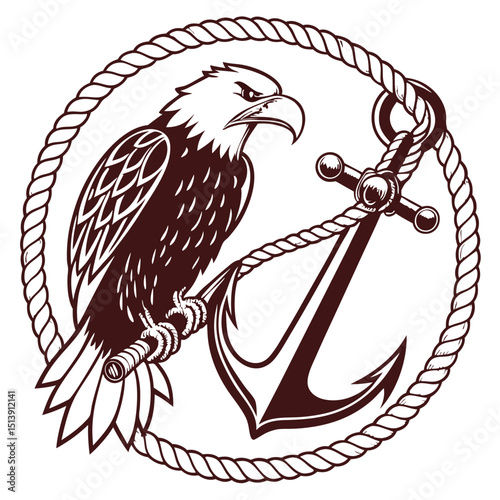 Eagle and Anchor with Rope Border in Brown Silhouette Style