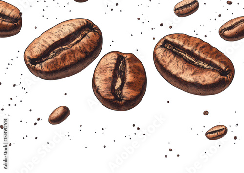 A drawing of coffee beans with a white background