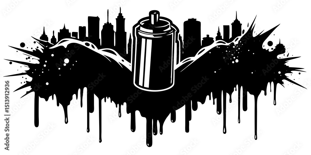 Obraz premium Abstract black and white grunge background with paint splashes, ink, and silhouette art for a nature or city design illustration