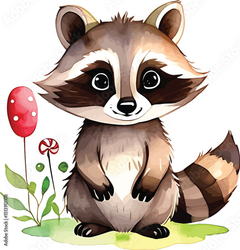 Charming Watercolor Raccoon Illustration For Childrens Books And Educational Material A Playful And Endearing Depiction Of A Cute Raccoon In A Soft Watercolor Style Perfect For Adding A Touch Of
