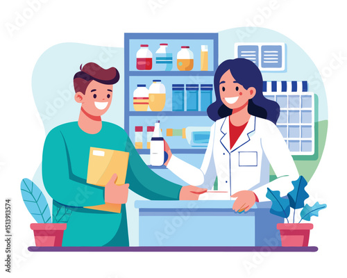 Pharmacist and Customer in Pharmacy. Medicine. Healthcare. and Wellness