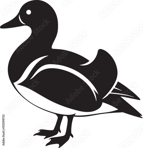 Black and white duck silhouette simple style, Waterfowl minimal profile outline