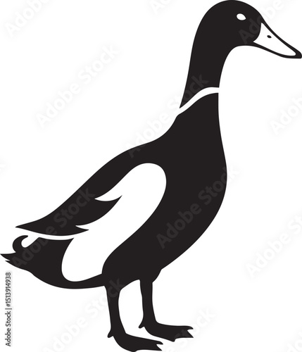 Duck silhouette simple black design, Minimal duck illustration black shape