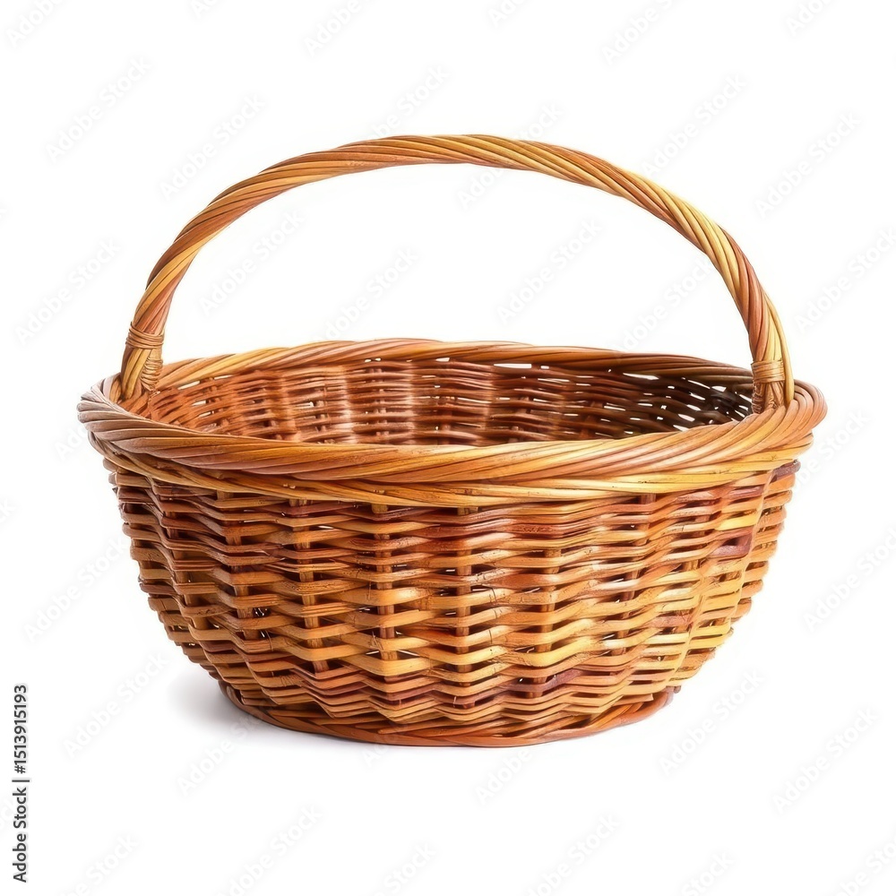Obraz premium Classic Handwoven Wicker Basket with Curved Handle for Storage, Decoration, and Organization Needs