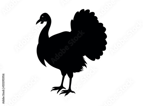 Silhouette of a Turkey, A bold, solid black silhouette of a turkey, perfect for Thanksgiving or general wildlife imagery. turkey, silhouette, bird, thanksgiving, farm animal, poultry, black and white,
