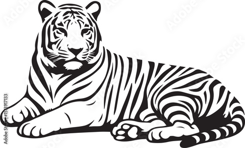 Tiger black and white silhouette elegant look, Wild feline simple bold sketch
