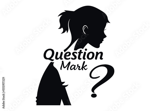 Silhouette of a woman and man with question mark, perfect for a logo or graphic design,  elegant silhouette of a people in profile view, paired with the words "Question Mark," and a question mark symb