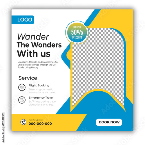 Travel and tour social media posts and web banner square design template