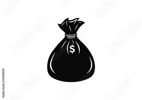 Money sack silhouette Vector business sack clipart icon Illustration.