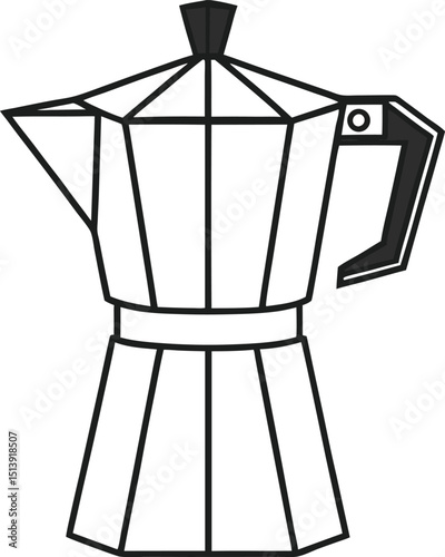 Simple black and white line art illustration of a Moka Pot, a traditional Italian coffee maker.
