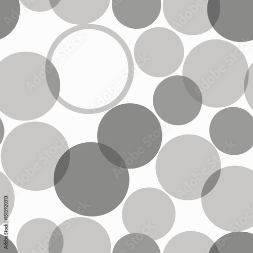 Abstract Seamless Pattern with Overlapping Gray Circles on White Background