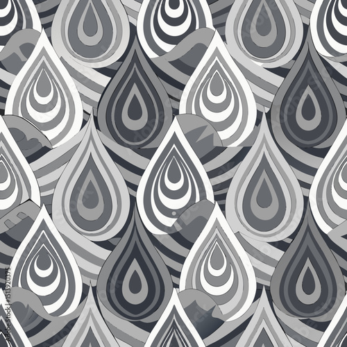 Abstract Gray Scale Teardrop Pattern Seamless Design