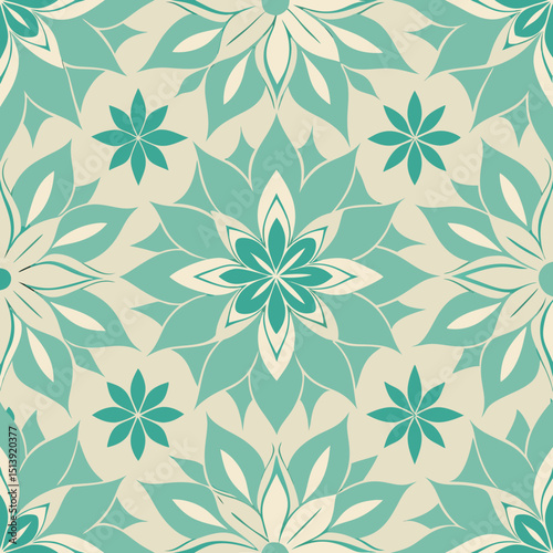 Seamless Teal and Beige Floral Pattern Background Design