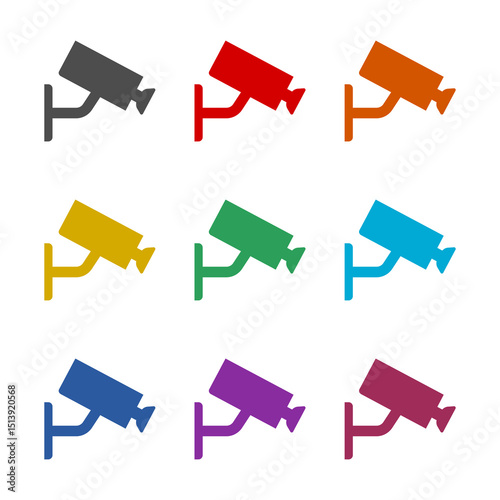 Security camera icon isolated on white background. Set icons colorful