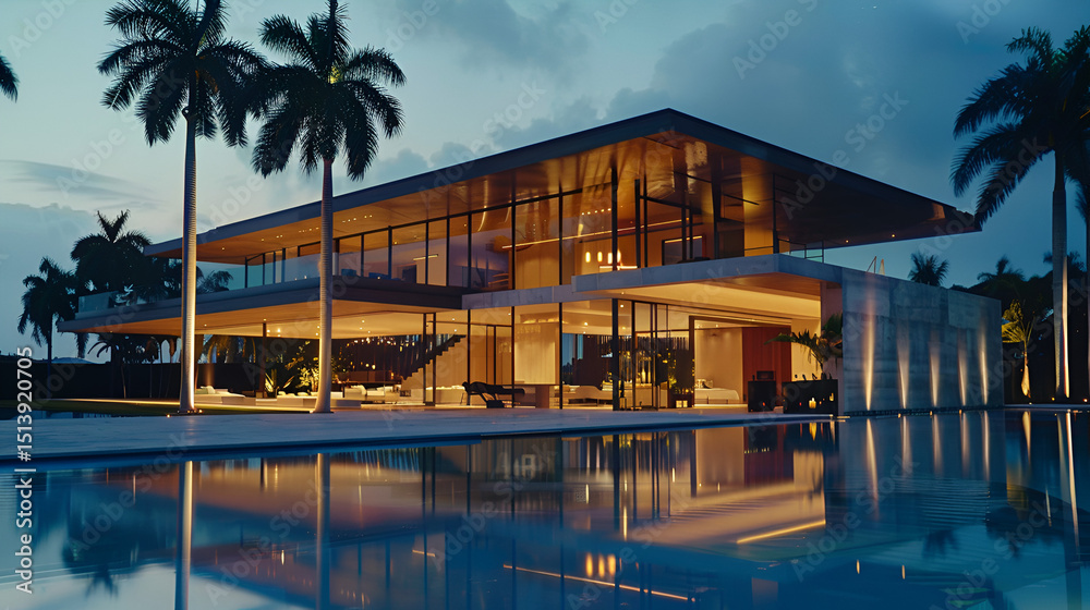 Fototapeta premium house, architecture, building, home, garden, villa, tree, sky, palm, hotel, luxury, real estate, construction, exterior, residence, travel, residential, view, summer, california, street, city, lawn, s