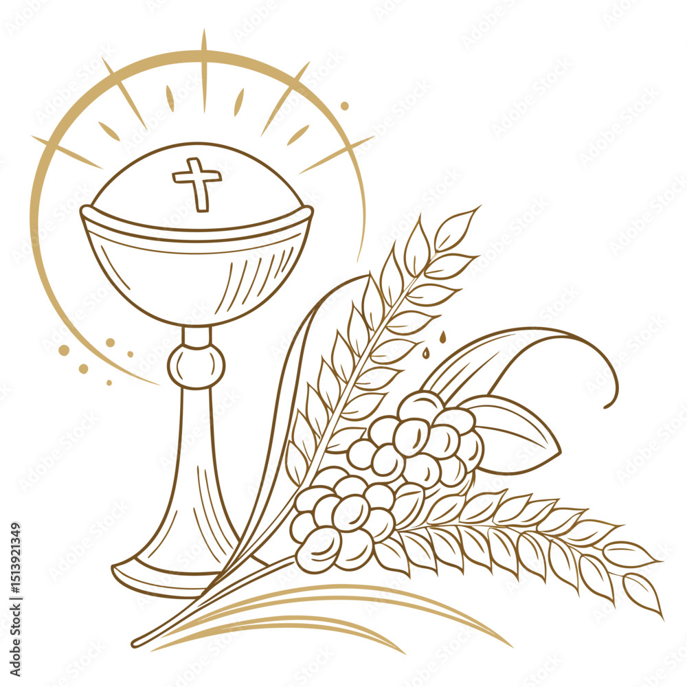 Minimalist line art vector of a chalice and host simple clean religious Catholic Eucharist sacred icon