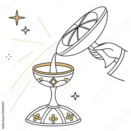 Minimalist vector of a Eucharistic host above stylized cross simple clean sacred religious Christian symbol

