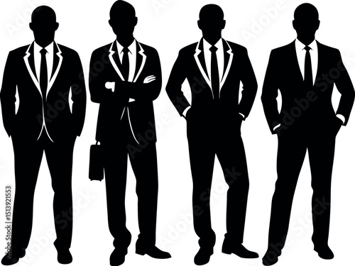 Four Silhouetted Businessmen Standing in a Row, Representing Corporate Leadership