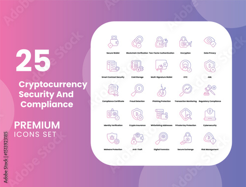 Cryptocurrency Security and Compliance Vector Icon Stock Illustration for Blockchain Protection, KYC, and Crypto Safety