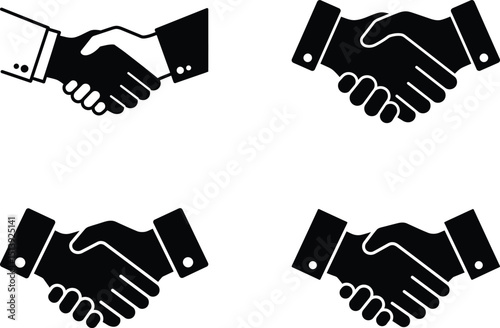 Handshake icon set. Black silhouettes for business agreement, partnership, deal, cooperation, greeting. Vector collection. AI Generative
