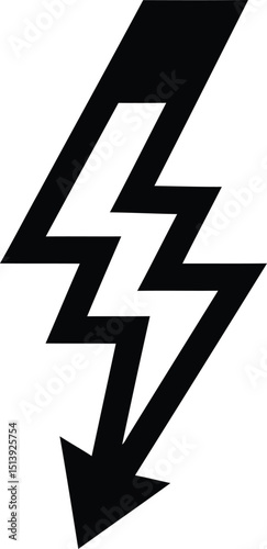 High voltage warning icon. Black lightning bolt with downward arrow. Symbol of electrical hazard, danger, electricity, shock risk. AI Generative
