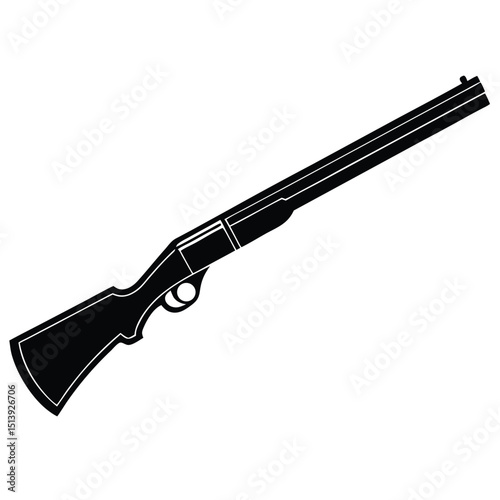 Black silhouette illustration of a pump action shotgun isolated on a white background