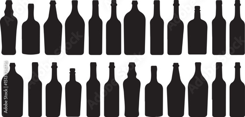 Diverse collection of elegant silhouette bottle designs featuring varying shapes and sizes in black