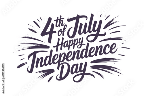 4th of July Happy Independence Day Typography with Fireworks Elements. Festive USA Patriotic Celebration Design For Greeting Cards, Banners, or Print Posters. Vector Template 