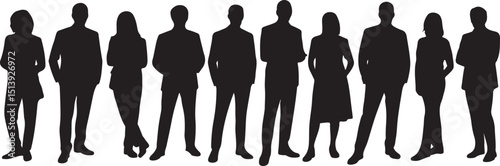 Diverse silhouetted group of professionals standing together in a row for business success