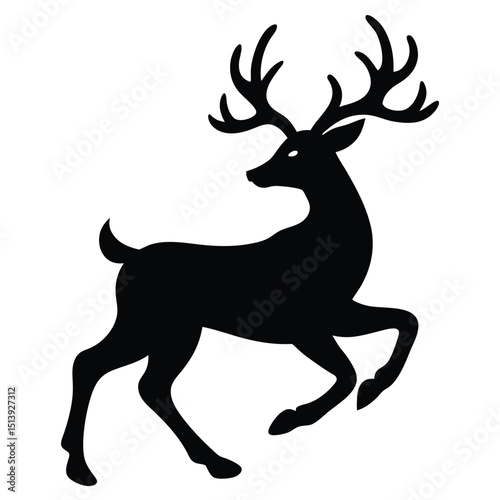 Silhouette of a jumping deer isolated on a white background for christmas decorations