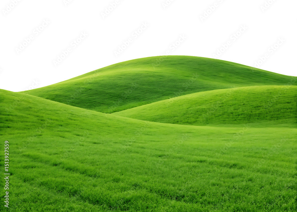 Fototapeta premium Lush green rolling hills with vibrant grasses underneath a black sky background