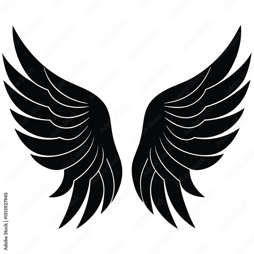Fototapeta premium Simple black and white wings design for logos emblems and various decorative projects