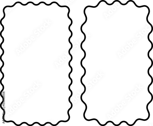 Set of Five Unique Rectangle Frames with Wavy Edges, Offering a Playful and Decorative Border Design, Ideal for Labels, Tags, and Photo Frames
