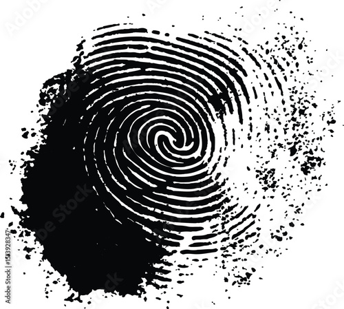 Silhouette of finger print white background. Fingerprint isolated on transparent or white background. Vector black fingerprint on white transparent background.