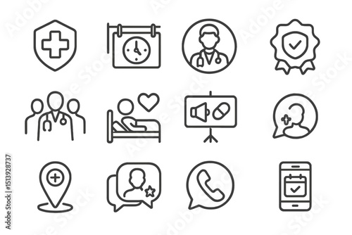 Healthcare icons set featuring medical professionals and services