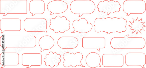 Set of red speech bubble shapes with different outlines for communication and design