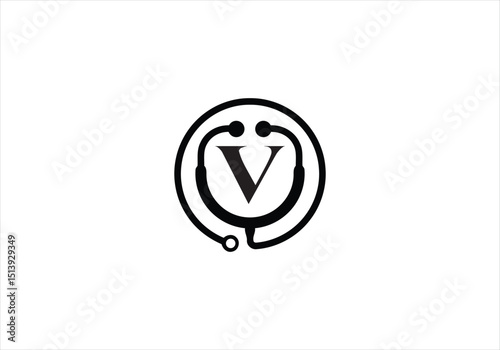 WebInitial V monogram alphabet with doctor stethoscope. Vector stethoscope logo. Logo for medical and pharmaceutical business. 