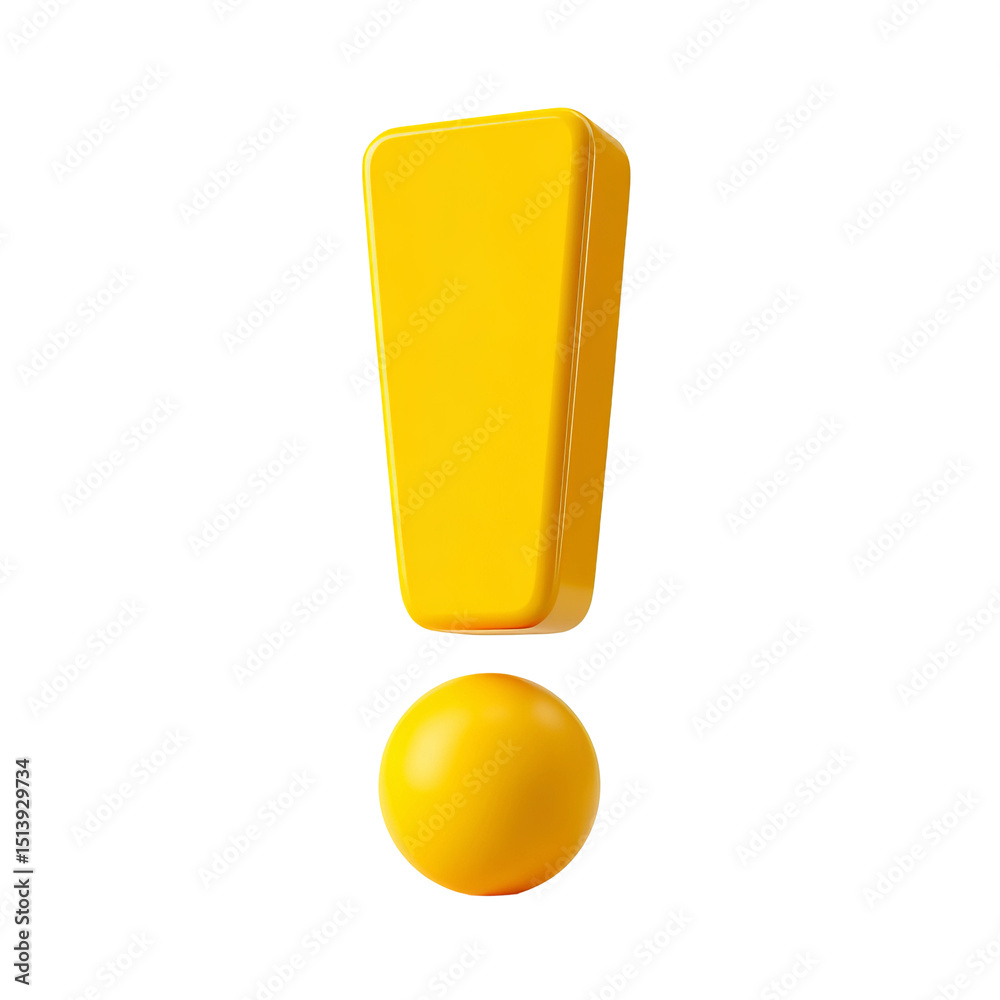 Yellow exclamation mark, 3D rendering of exclamation point Yellow exclamation mark, 3D rendering of exclamation point