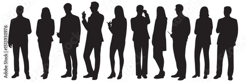 Silhouetted business professionals displayed in various poses against a clean white background
