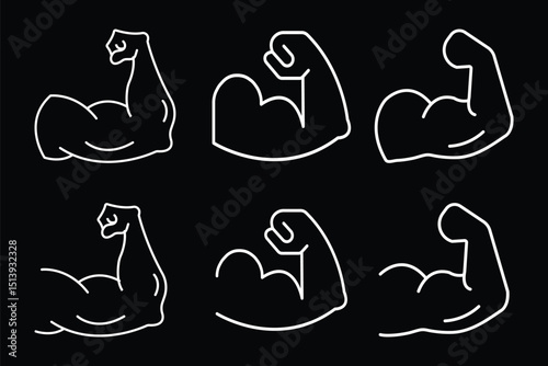 Hand muscle line icon. Strong bicep. Power of protein for man icon. Flex muscle arm. Exercise in gym for health. Logo of fitness, workout, bodybuilder. Strong muscular arms. Strong muscle, arm. EPS 10
