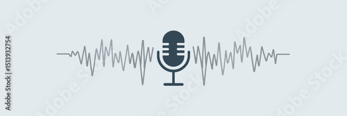 Vector microphone icon with gray wave pattern on white background – Great for sound design, communication apps, or media presentations