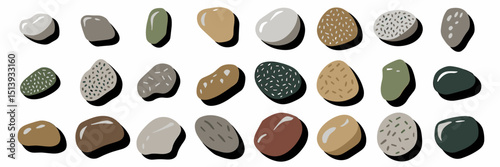 Vector icon grid of pebbles with varied textures and sizes – Suitable for nature illustration packs, design resources, or educational materials