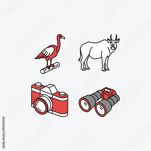 Nature & Wildlife Photography Icons: Bird, Antelope, Camera & Binoculars